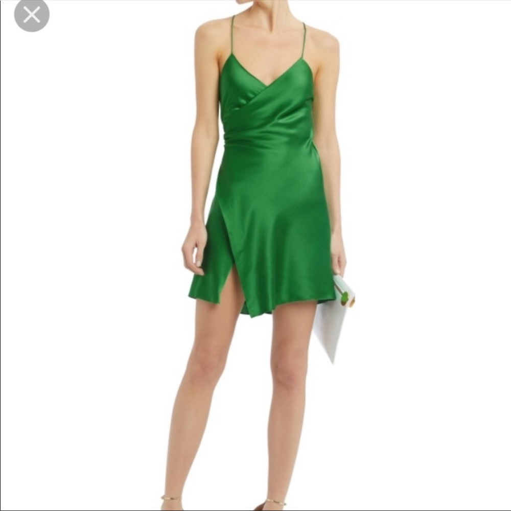 New sexy Michelle Mason Strappy green satin mini 2